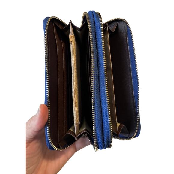 TOUS Floral Print Zip-Around Wallet – Navy Multicolor – Double Zip Organizer - Picture 4 of 4